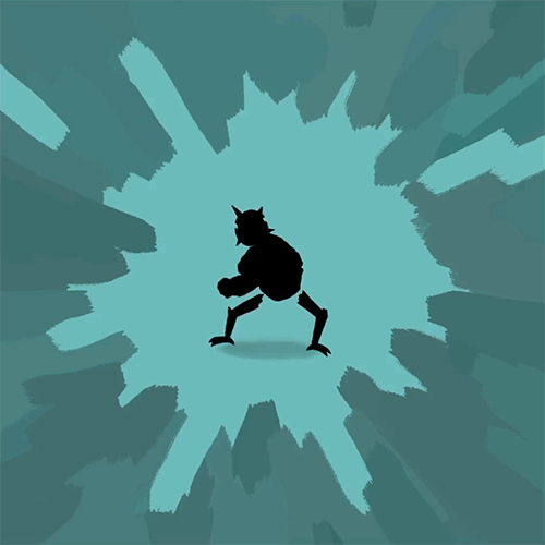 A gif of a mystery monster silhouette, seemingly a bipedal creature vibrating with energy.