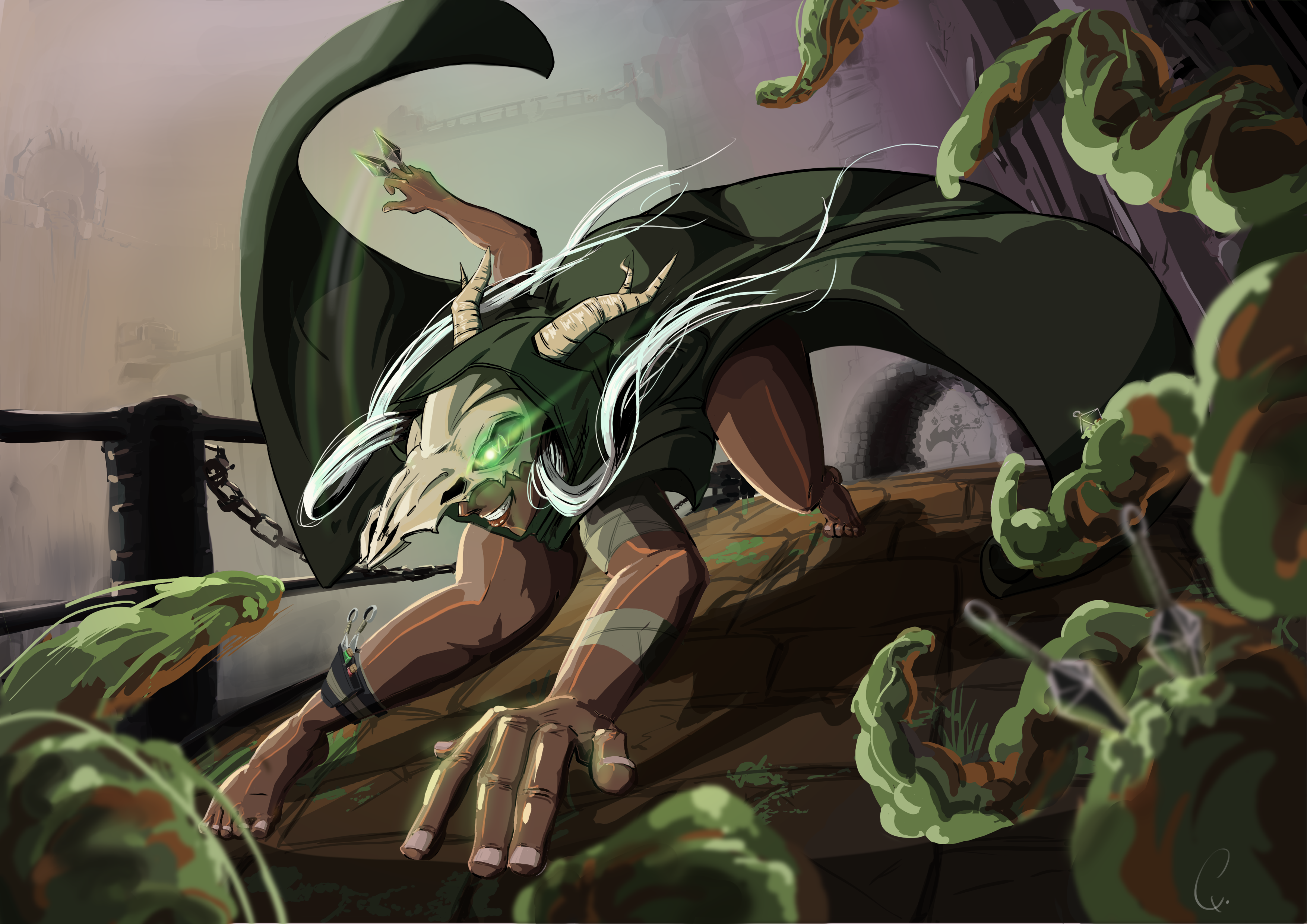 Dynamic illustration of the Silent mid-combat.