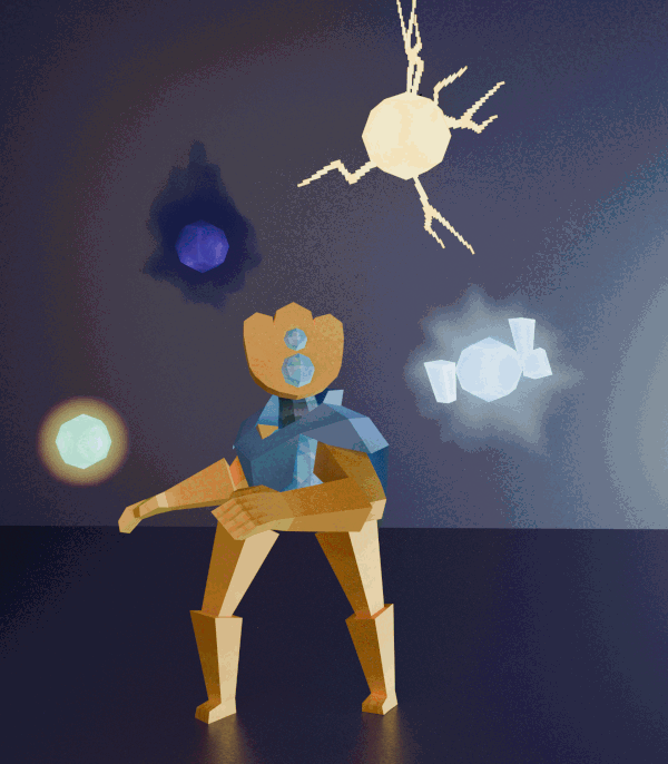 Gif of a low-poly, animated Defect with orbs