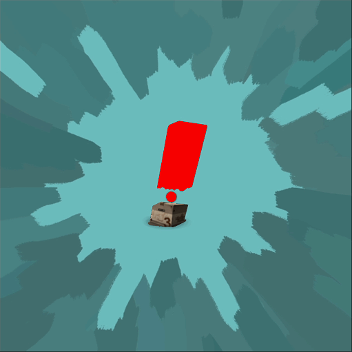 A drawing of a red exclamation point over an upturned cardboard box.