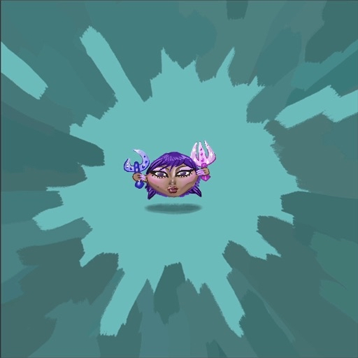 A small purple creature with a full face of makeup and bejeweled weapons.