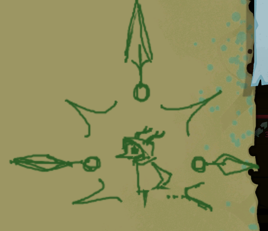 Map drawing featuring a doodle of The Silent in a Hollow Knight style.