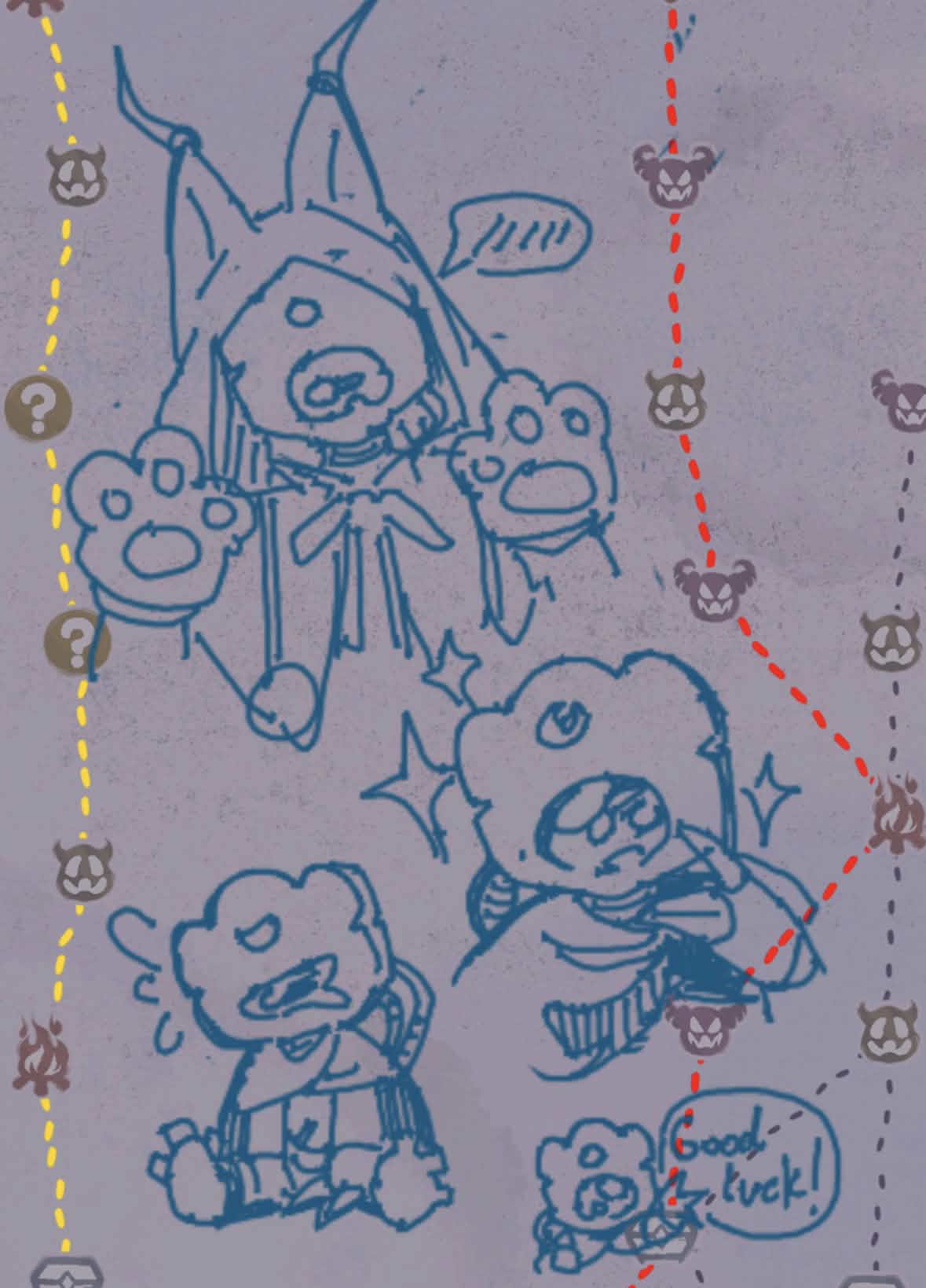 Map drawing featuring cute Defect sketches.