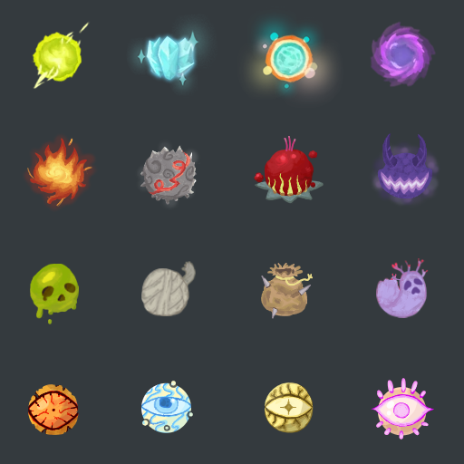 Art of various character orb concepts inspired by The Defect’s orbs.