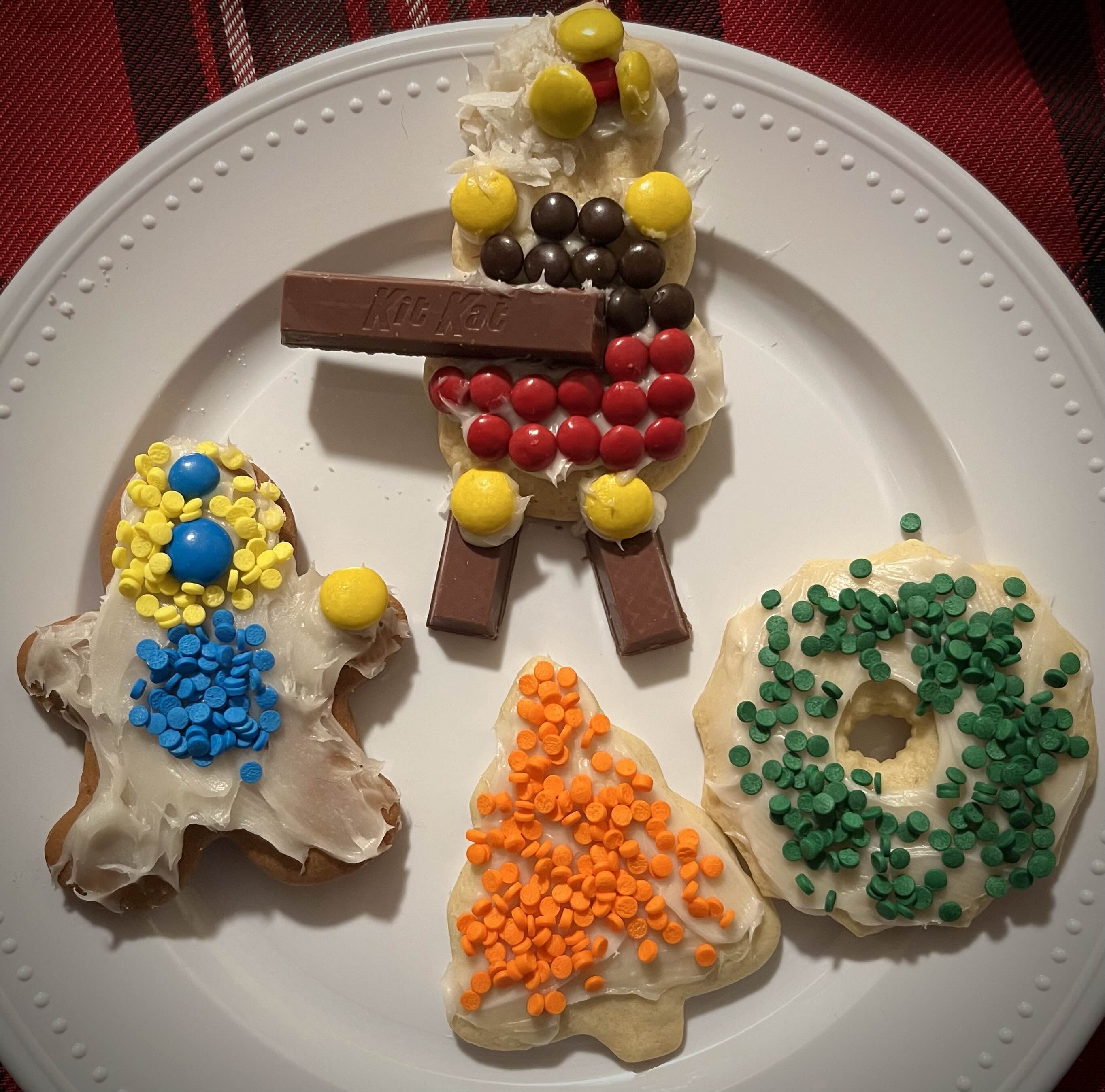 Holiday cookies decorated to look like Ironclad, Defect, Donu, and Deca