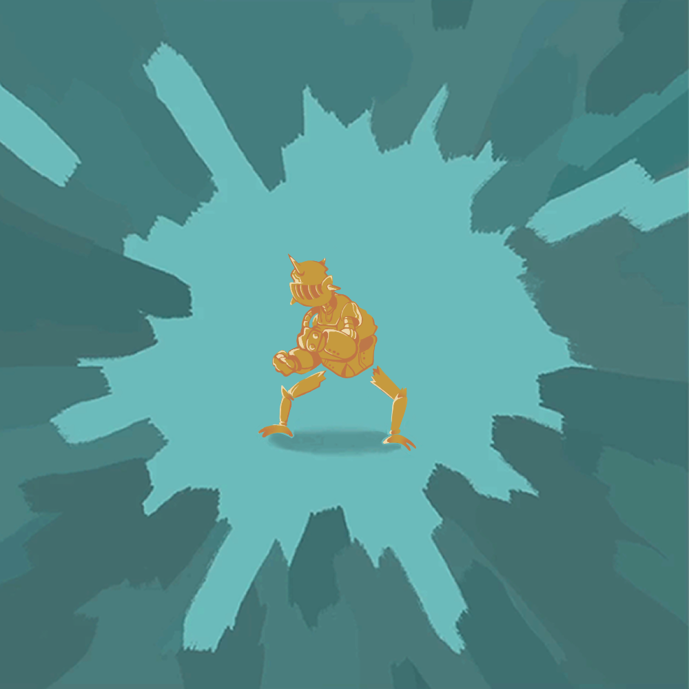 An image of a golden, bi-pedal automaton-like being.