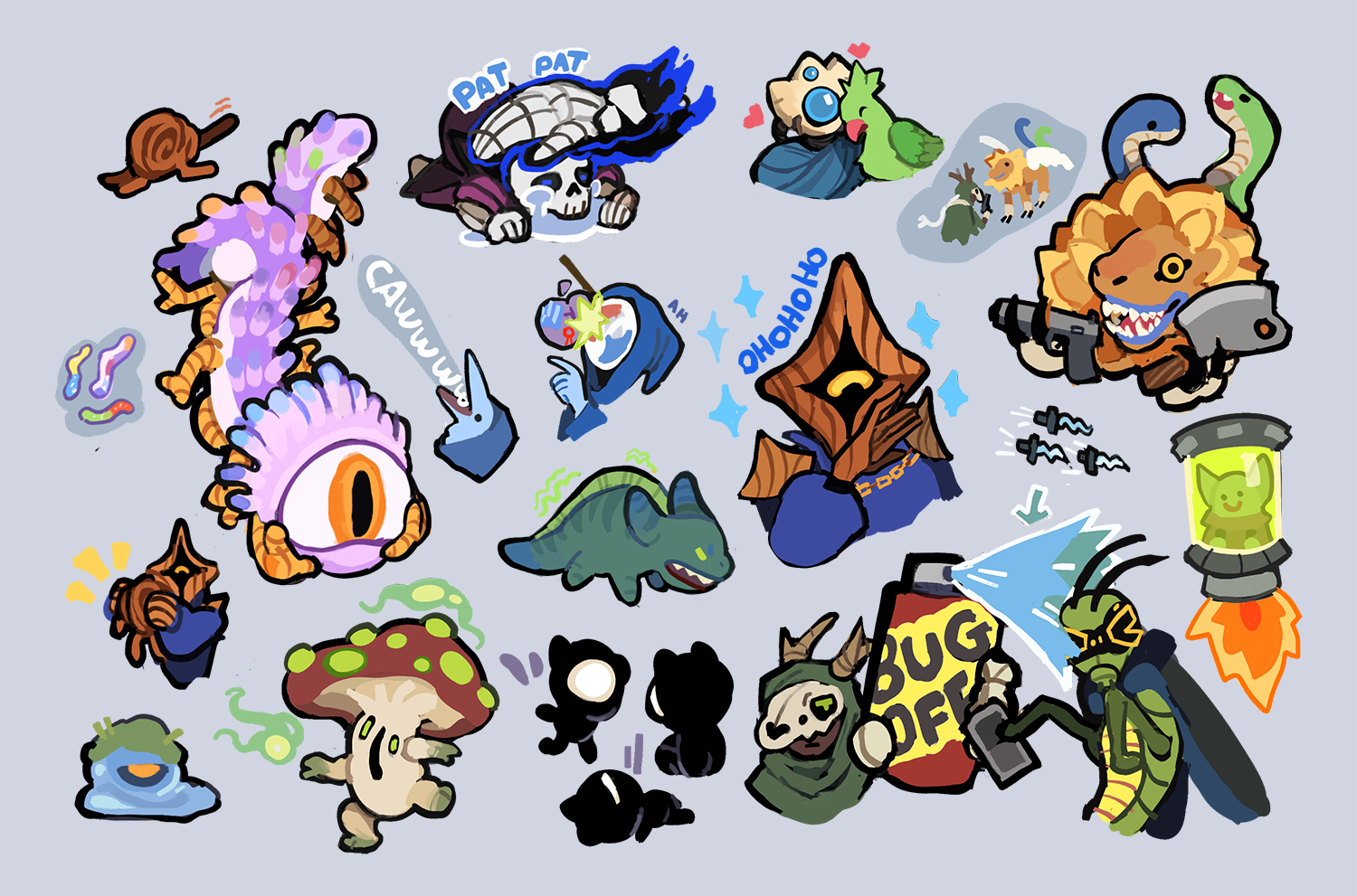 Various illustrations of StS2 characters.