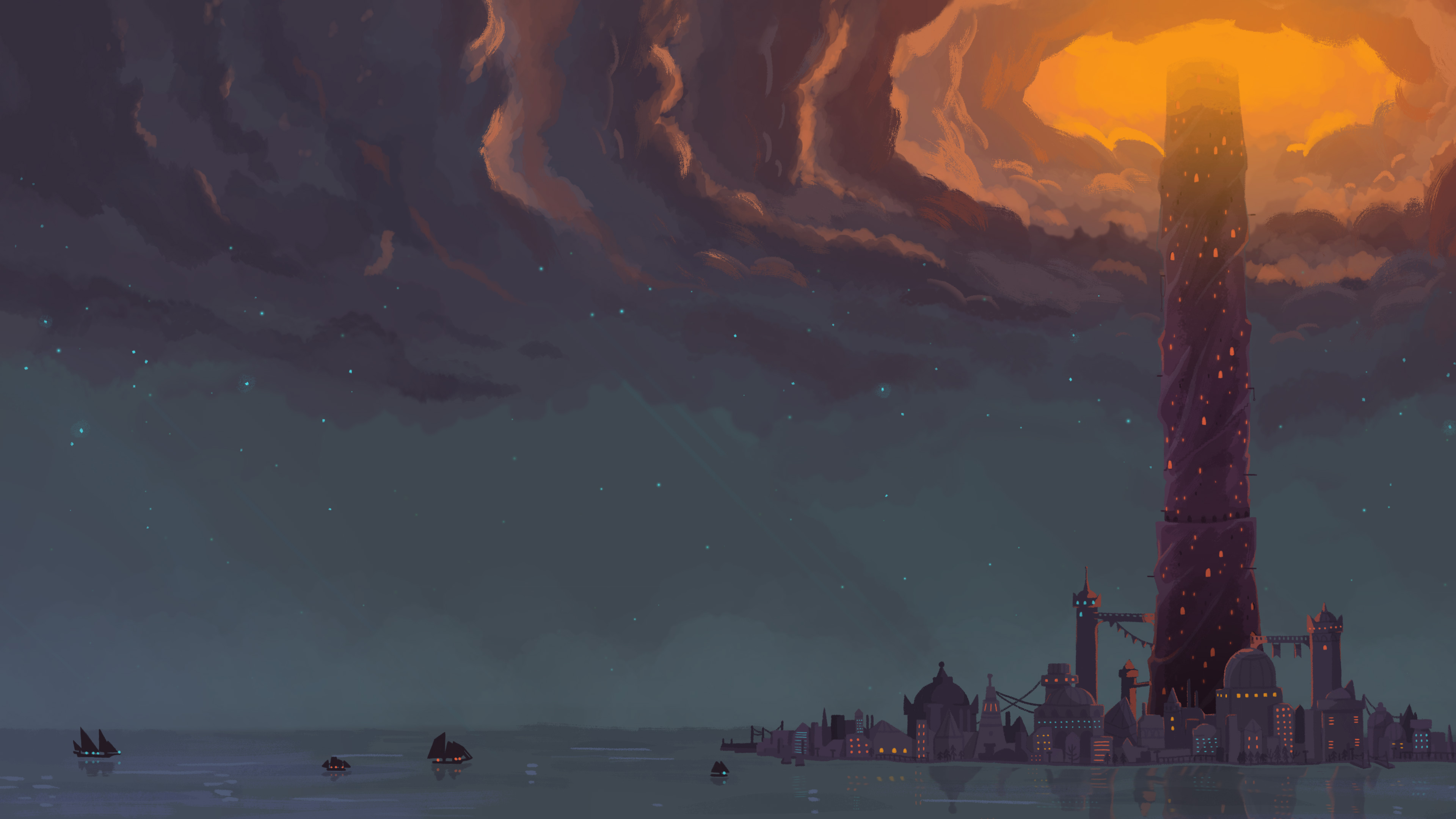 The main menu BG for Slay the Spire 2, depicting the Spire and its surrounding city